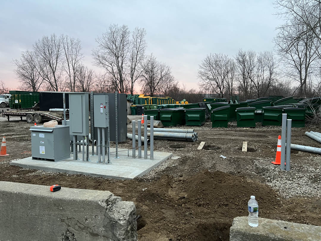 Outdoor conduit bank feeding electrical distribution equipment
